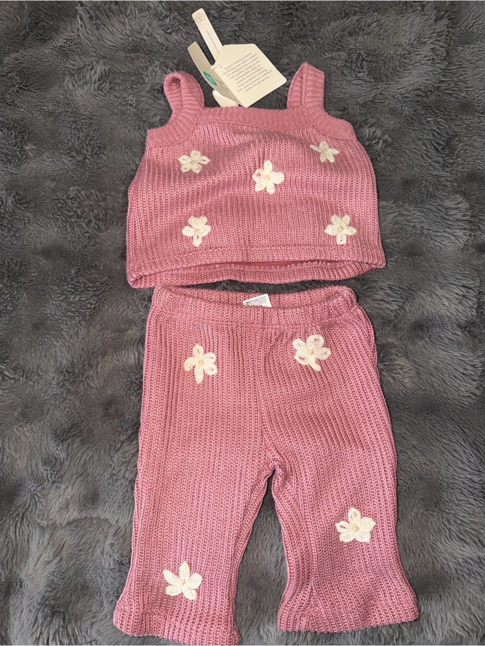 Girls Pink Knit Floral Tank & Pant Set - Brand Unspecified